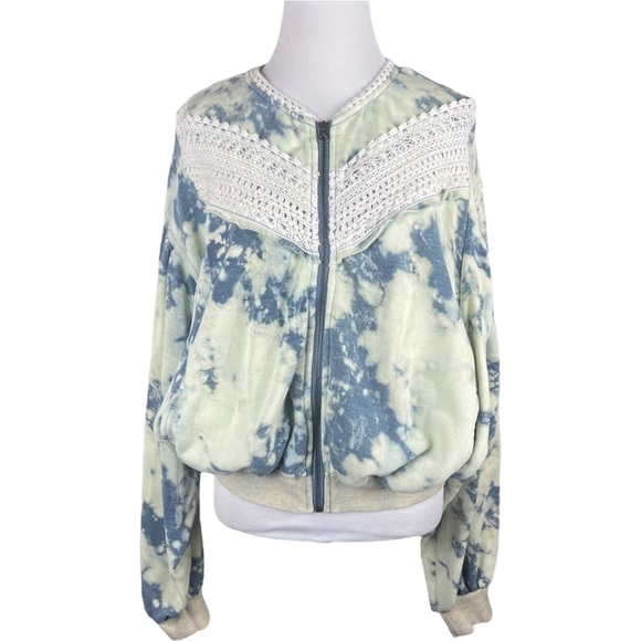 Free People Jackets & Blazers - Free People Bohemian Crochet Oversized Tie Dye Full Zip Sweatshirt Bomber Jacket